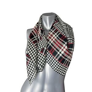 Vintage Oscar de la Renta Scarf Black White Houndstooth Silk Red Square